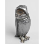 A Late 19th/Early 20th Century Pewter Novelty Pepper Pot in the Form of an Owl, 7.5cms High