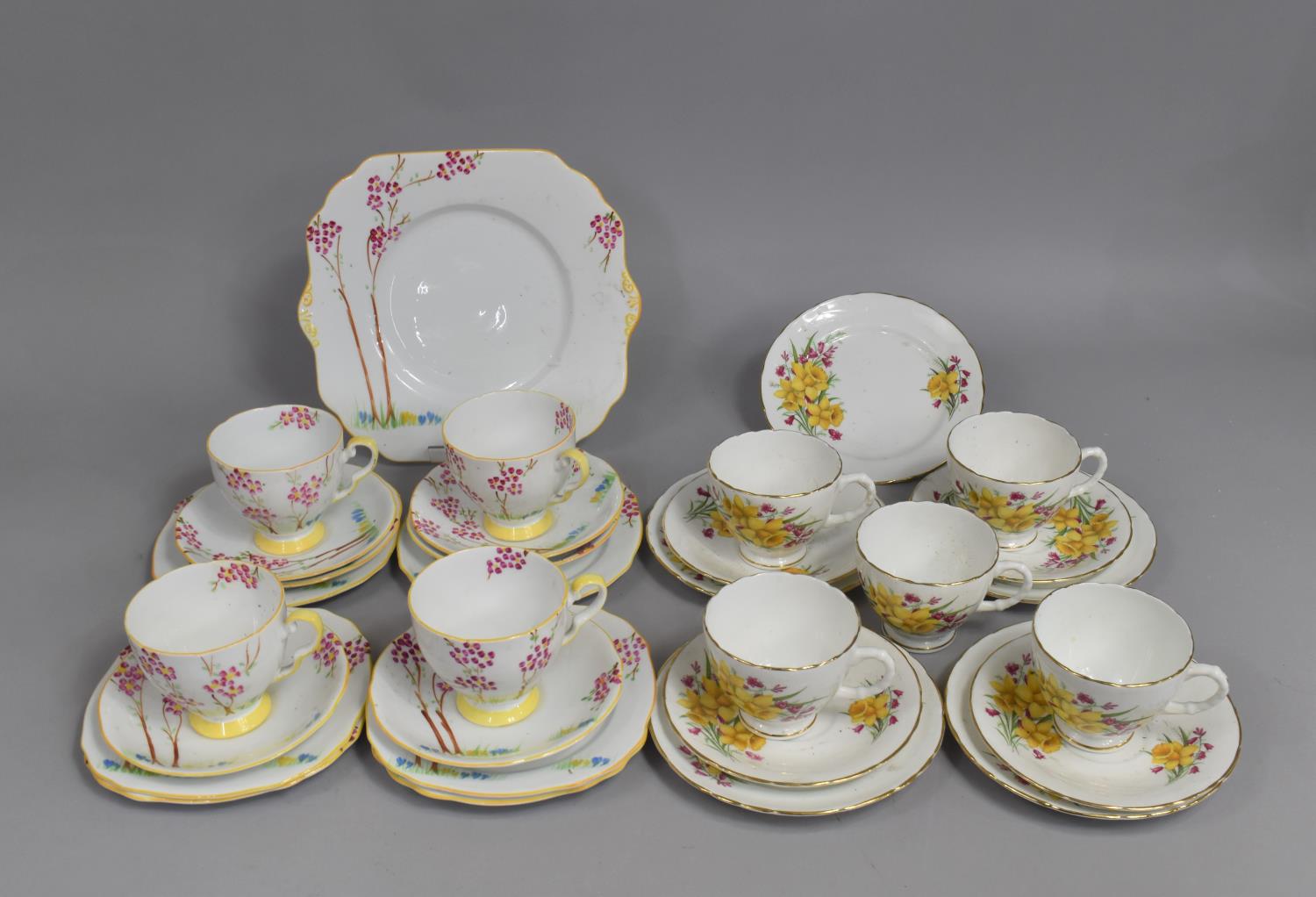 An Art Deco Gladstone China Part Tea Set comprising Four Cups, Six Saucers, Side plates and a Cake