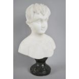 A Mid 20th Century reconstituted Marble Bust of a Young Boy on Turned Socle Stand, 25cms High