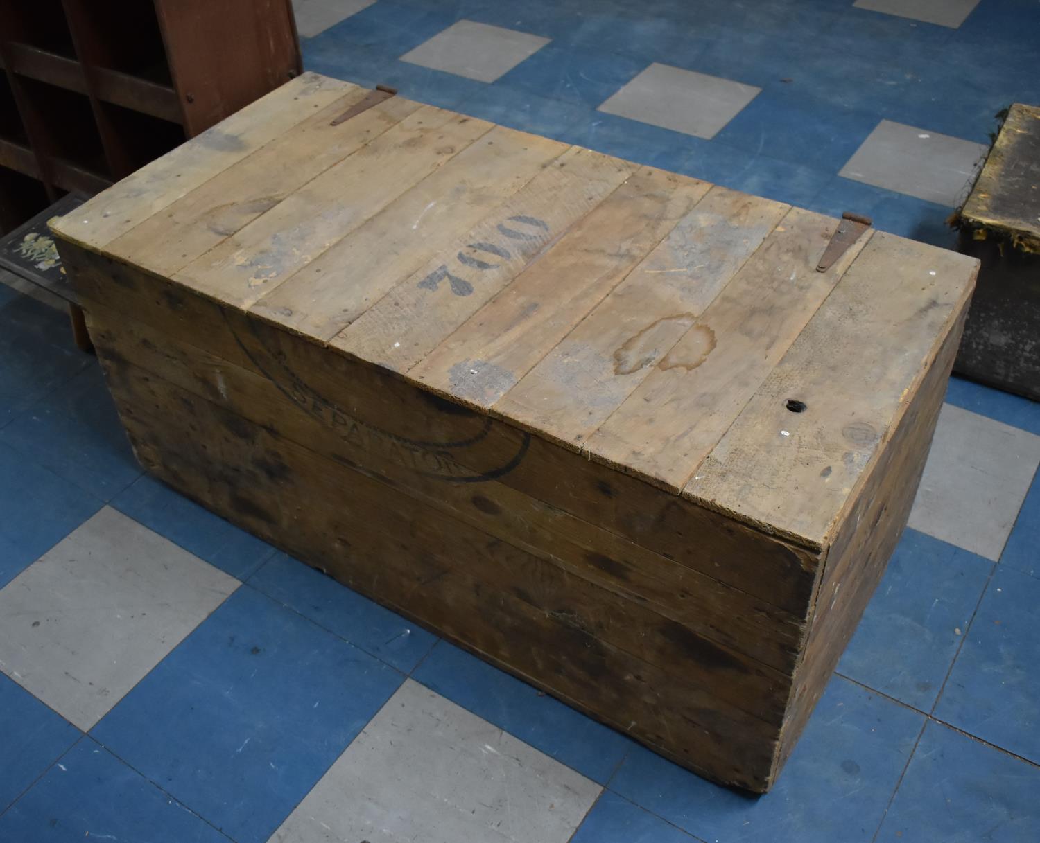 A Vintage Wooden Crate with Hinged Lid, 107cms Wide