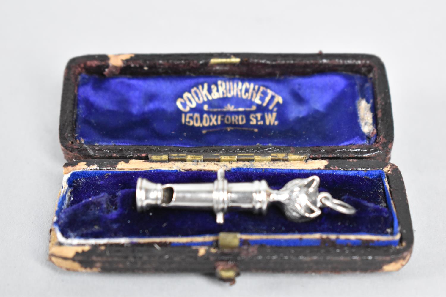 A Silver Miniature Whistle of Cannon Body Form and With Fox Head Finial in Vintage Cook & Burchett