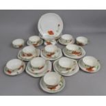 A Carlton China Tea set Decorated with Poppy Design to comprise Twelve Cups, Twelve Saucers, Milk