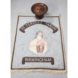 A Religious Banner for St. Teresa's Parish Birmingham, Together with a Turned Oak Fruit Bowl Which