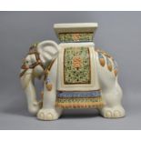 A Ceramic Elephant Stool Decorated in Polychrome Enamels with Chinese Double Happiness Bat Motif