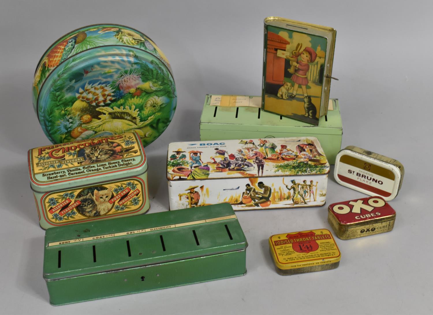 A Collection of Various Vintage Tins to include Chad Valley Harborne Tin in the Form of a Book
