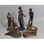 A Collection of Various Resin Bronzed Items to comprise The Leonardo Collection Tribal Figure Group,