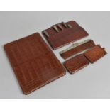 A Collection of Vintage Crocodile Skin Items to include Blotter Book with Pen, Needle Case and Pin