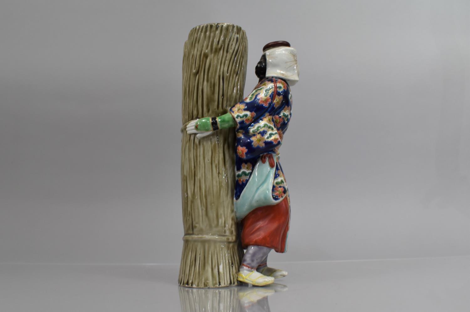 A Chinese Porcelain Figural Spill Vase Modelled as Chinese Lady Labourer Carrying Basket decorated - Image 2 of 5