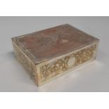 A Silver Plate on Copper Rectangular Box, Hinged Lid with Concert Party in Salon, 16cms Wide