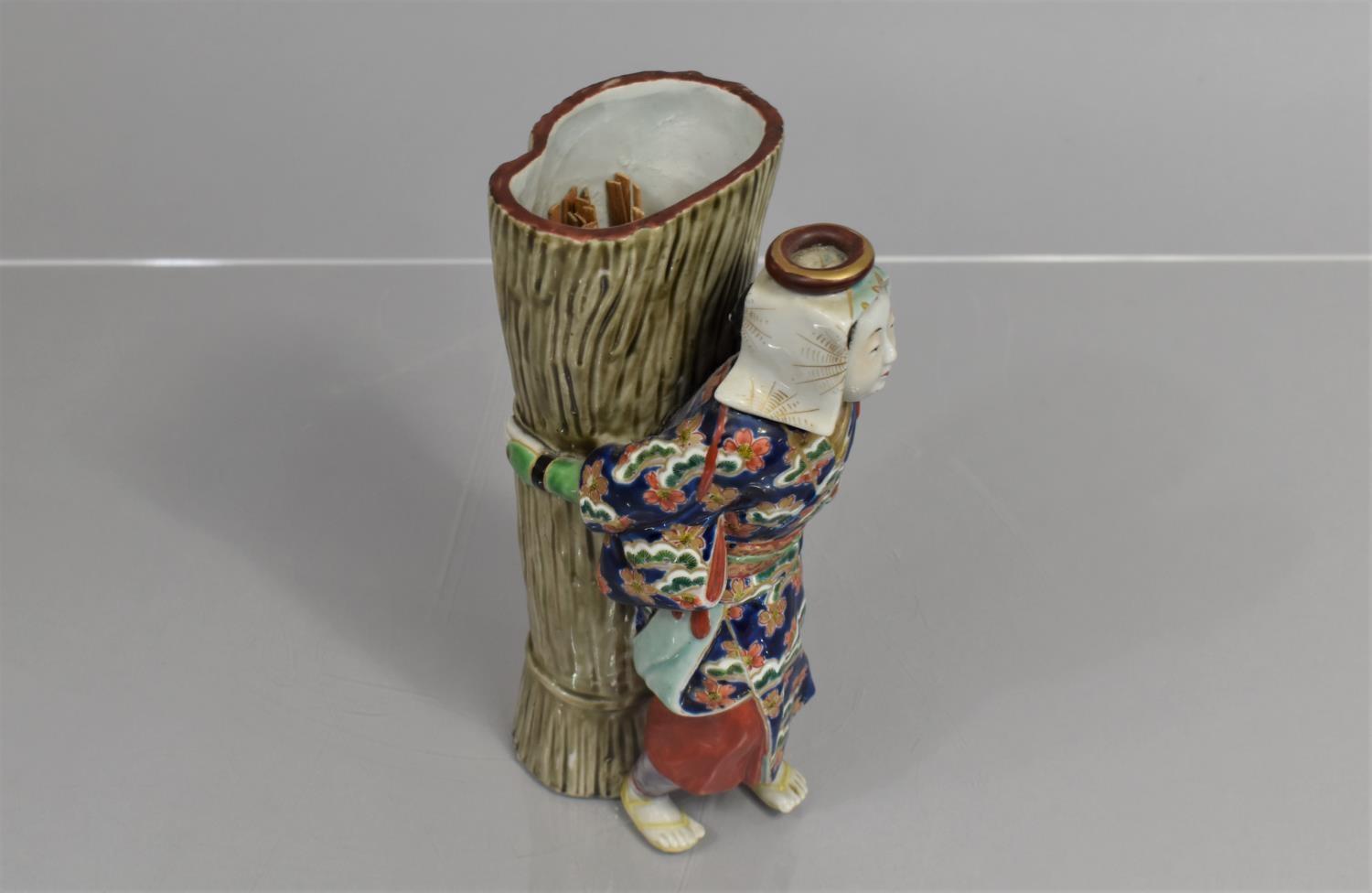 A Chinese Porcelain Figural Spill Vase Modelled as Chinese Lady Labourer Carrying Basket decorated - Image 5 of 5