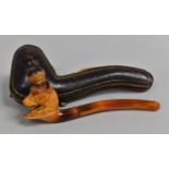 A Vintage Cased Meerschaum Novelty Pipe/Cheroot Holder, The Bowl Carved As a Dog's Head, Amber