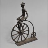 A Modern Wrought Iron Study of Gent on Penny Farthing Bicycle, 23cms High