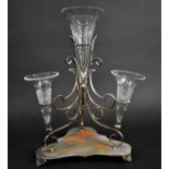 An Edwardian Silver Plated Four Trumpet Epergne, 41.5cms Wide