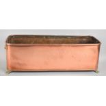 A Copper Rectangular Planting Trough with Brass Claw Feet, 44cms Wide by 16cms Deep and 15cms High
