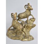 A Brass Study of Mountain Goats on Rock, 20cms High