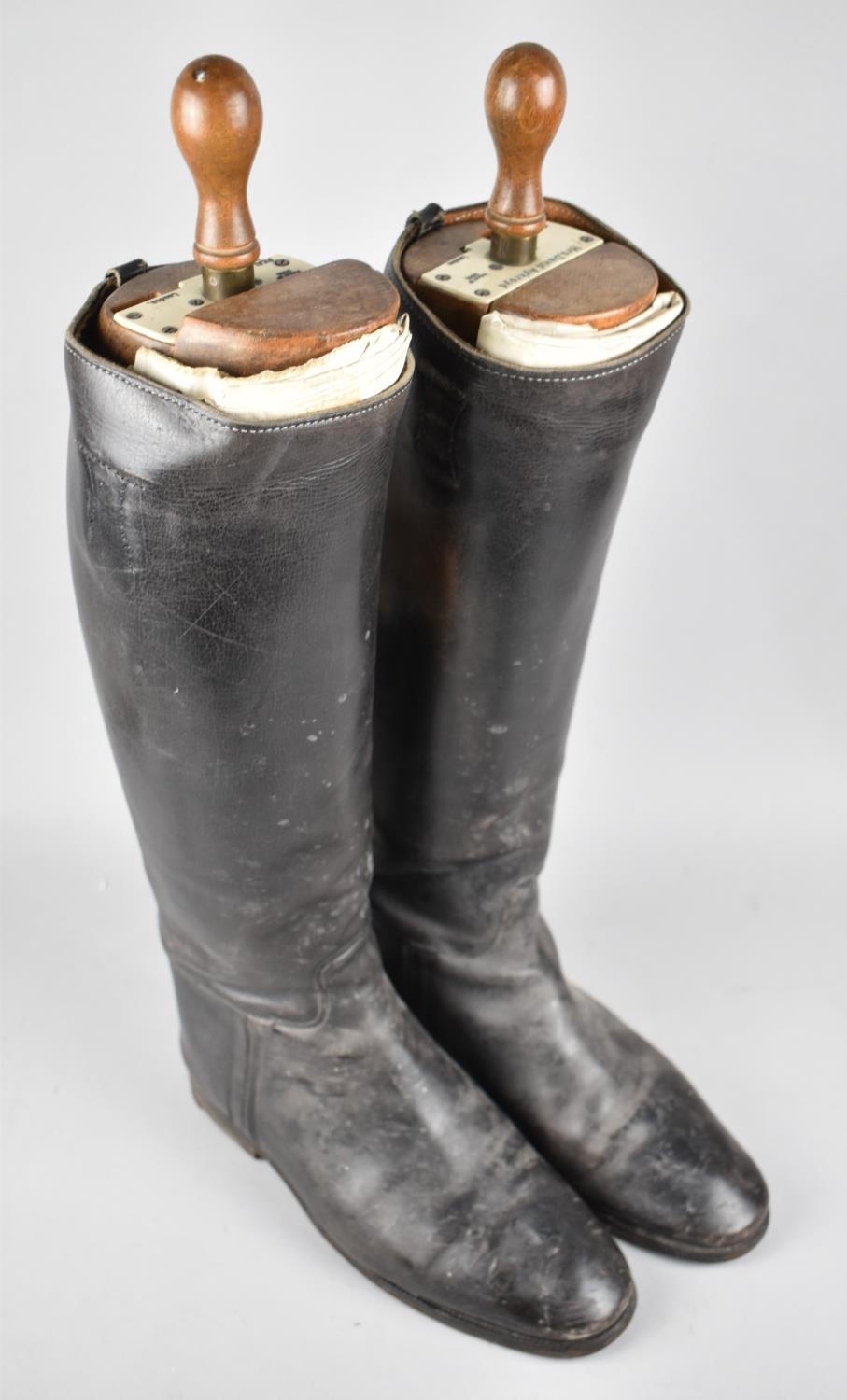 A Pair of Ladies Leather Riding Boots with Trees, Labelled for Mrs David Aykroyd