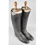 A Pair of Ladies Leather Riding Boots with Trees, Labelled for Mrs David Aykroyd
