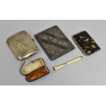 A Collection of Various Silver Plated Cigarette Cases, Amber Cheroot Holder Etc