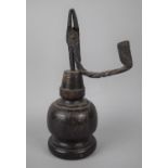 An Early English Wrought Iron Rush Light Mounted on Later Turned Oak Socle, 27cms High