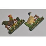 Two Modern Cast Metal Wall Hanging Key Hooks, Cockerel and Duck, 13cms Wide