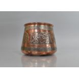 A Cairoware Silver and Copper Pot of Tapering Form, Decorated with Script, 14.5cms High