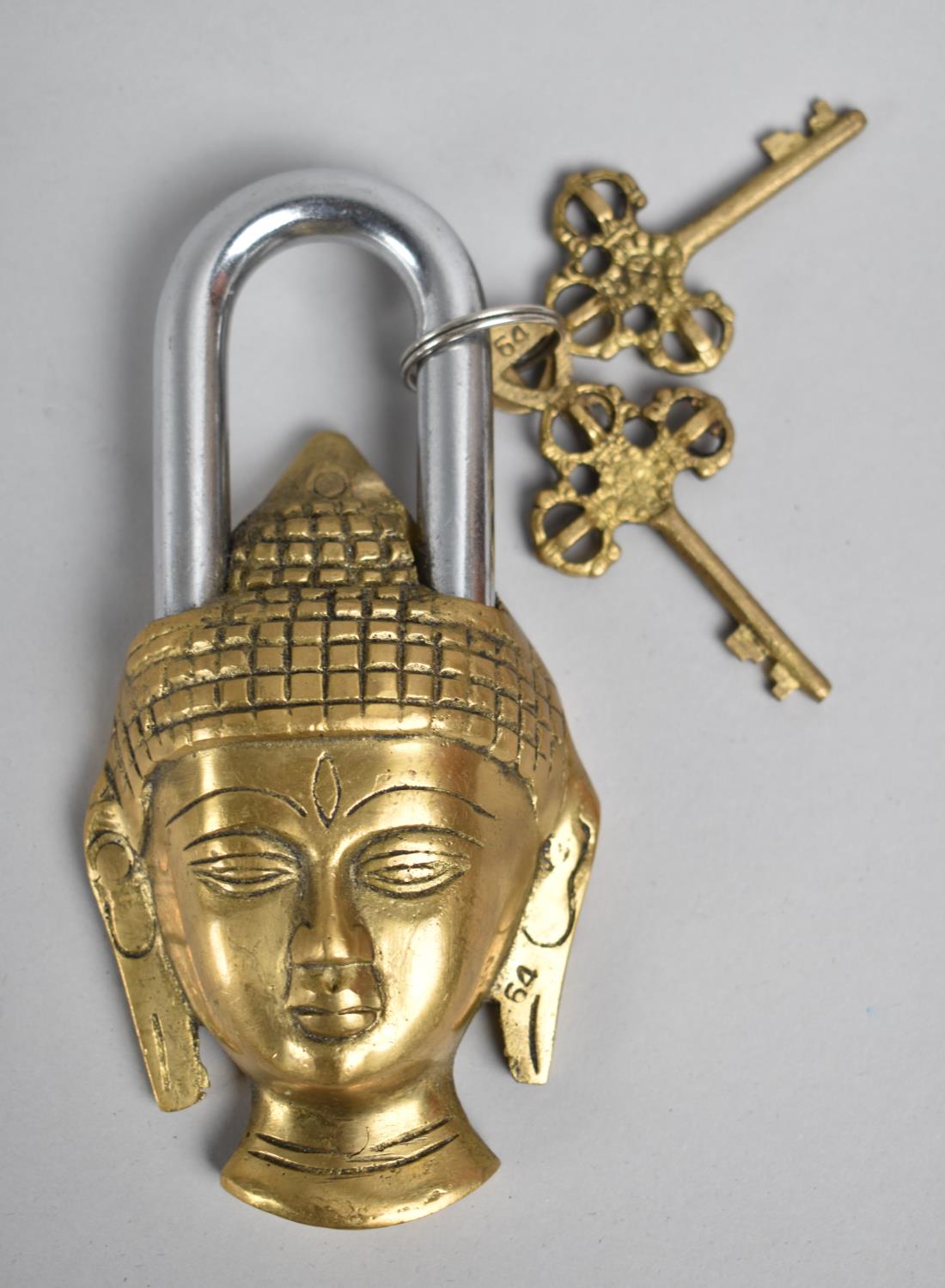 A Novelty Brass Padlock in the Form of Thai Buddha, Complete with Two Keys