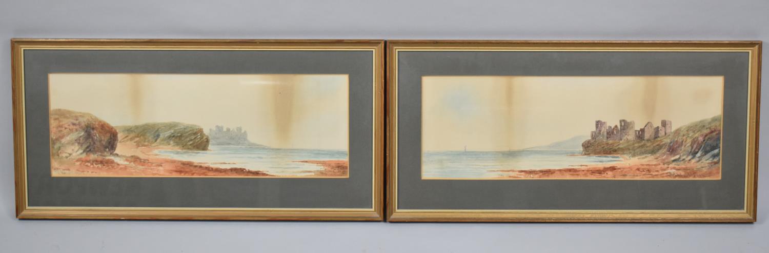 A Pair of Early 20th Century Framed Watercolours, Seascape Scene, Signed and Dated 1918, 54x19cm