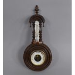 A Late Victorian/Edwardian Mahogany Wall Hanging Wheel Barometer with Temperature Scale, 40cms High