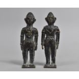 A Pair of Benin Bronze Figural Ornaments, 10cms High