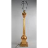 A Modern Gilt Decorated Table Lamp in the Form of Corinthian Column on Stepped Square Pedestal,