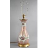 An Edwardian Opaque Glass Table Lamp with Floral Decoration, 46cms High