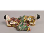 A Pair of Mid/Late 20th Century Chinese Porcelain Figures, Reclining Maidens, Decorated in