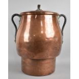 A Very Large Copper Cooking Pot with Iron Loop Handles to Sides and Lid, 54cms High