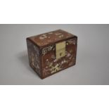 A Chinese Hardwood Mother of Pearl Inlaid Tea Caddy Box Decorated with Fauna, Native Squirrels, Bats
