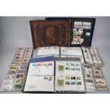 A Collection of Various Cigarette Cards, Stamps, First Day Covers, Leather Covered Album Etc