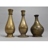 A Pair of 19th Century Heavy Bronze Bottle Vases and a Slightly Smaller Example, Tallest 23cms High