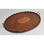 A Late Victorian Oval Mahogany Two Handled Tray with Shell Inlay, 68cms Wide