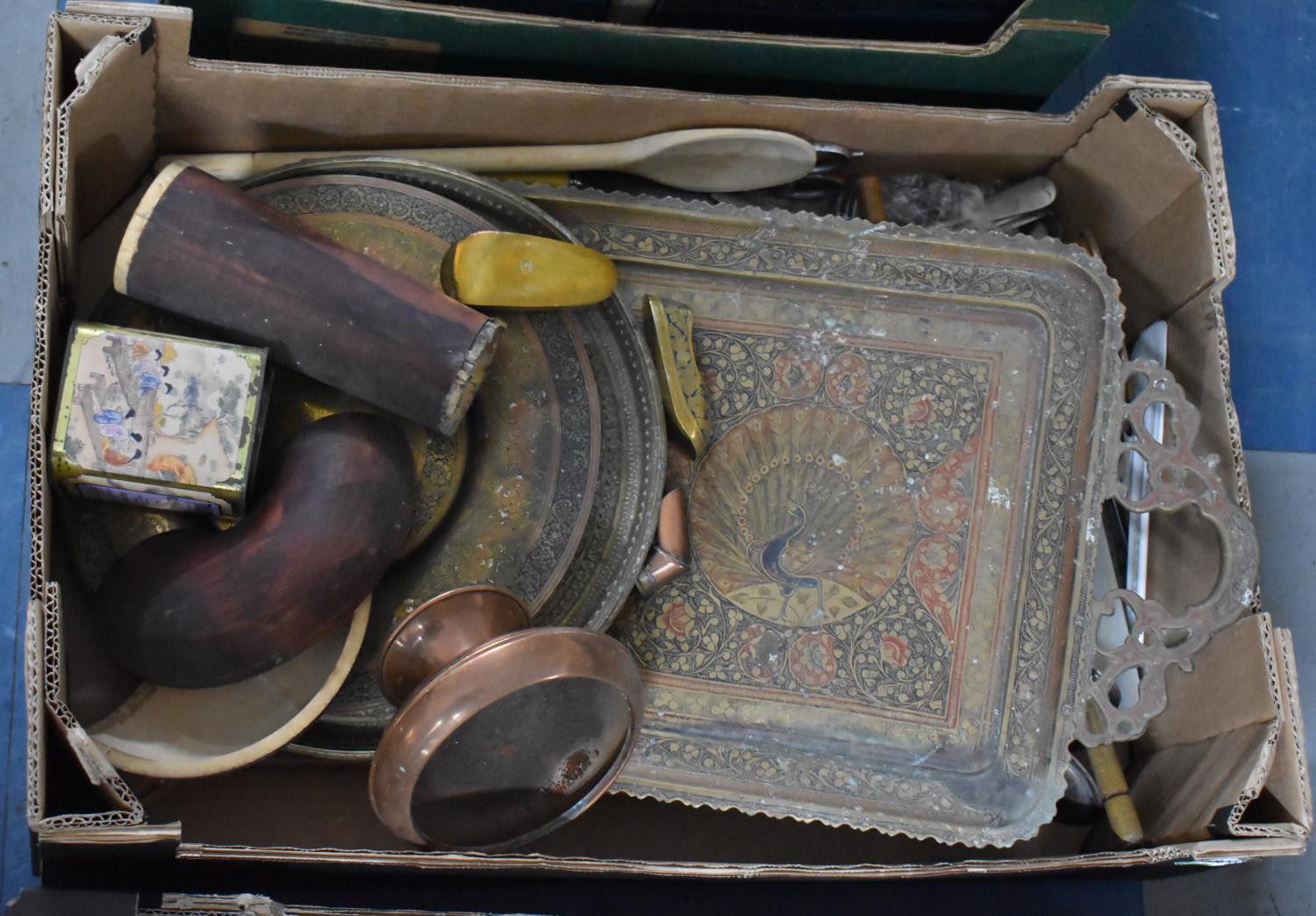 A Collection of Various Metalwares to comprise Niello Two Handled Tray and Other Items, Cutlery Etc