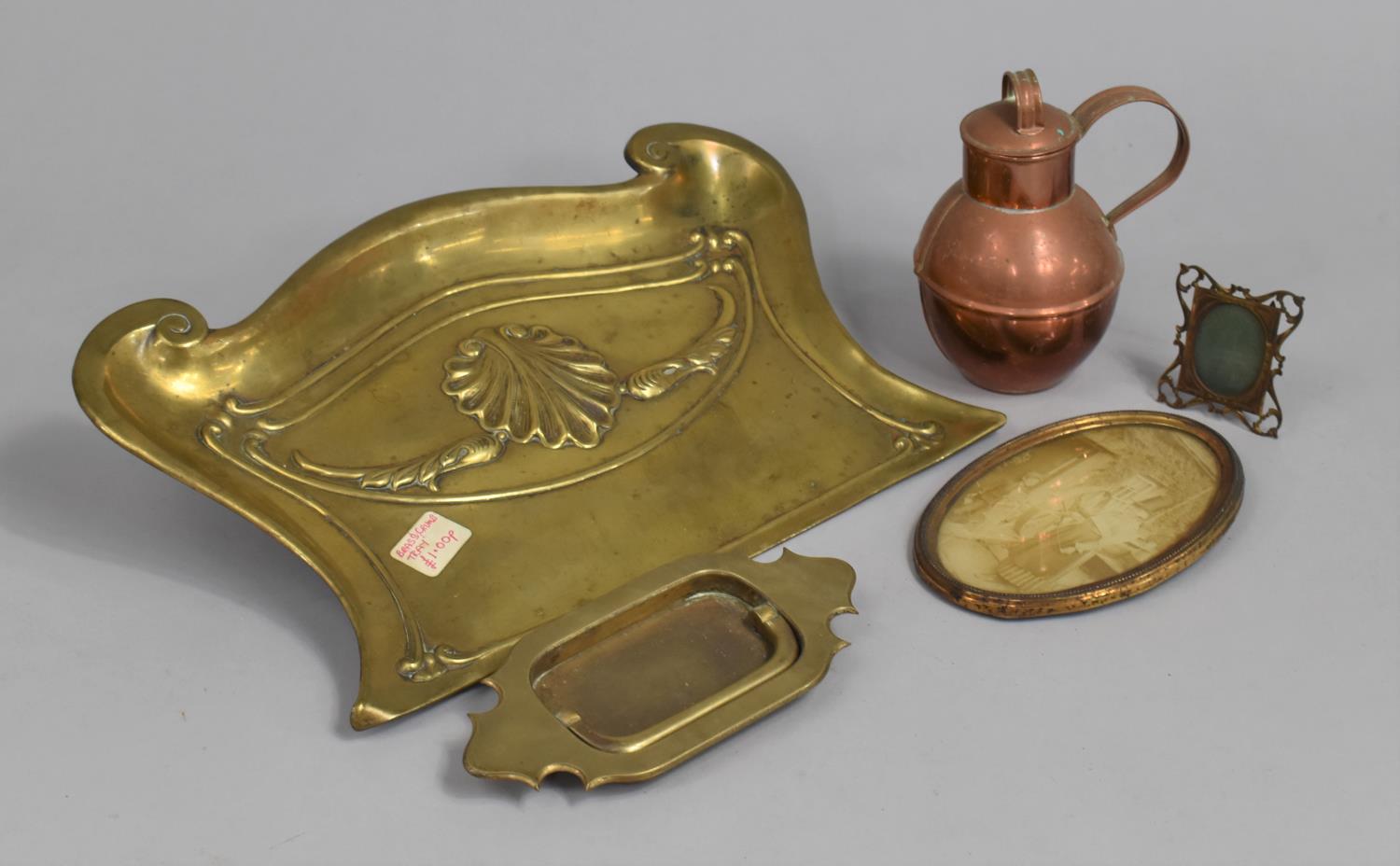 A Collection of Various Vintage Metalwares to comprise Small Copper Guernsey Jug, Art Nouveau