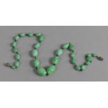 An Early 20th Century Graduated Faux Jade Glass Necklace, Possibly French, on Metal Chain and with