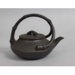 A Chinese Yixing Teapot with Bamboo Stylised Loop Handle, Seal Mark to Base, 9cm high