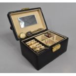 A Leather Mounted Jewellery Box Containing Various Costume Jewellery to Comprise Brooches to Include