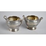 A Pair of Victorian Silver Two Handled Salts, London Hallmark, 8cms Wide