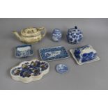 A Collection of Various Blue and White to comprise Willow Pattern Butter Stand and Saucer, Blue