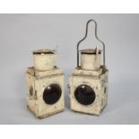 A Pair of White Painted Railway Brake Lamps, Some Condition Issues