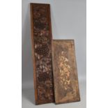 A Carved Oak Panel Depicting Birds, Vines and Grapes, 90x20cm Together with an Inlaid Rosewood