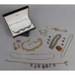 A Collection of Costume Jewellery to Include Plated Chains, Art Deco Necklace, Ladies Watch etc