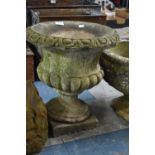 A Reconstituted Stone Garden Planter of Urn Form Supported on Square Plinth, 44cms High