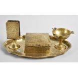 A Mid 20th Century Indian Brass Smokers Desk Top Companion Comprising Cigarette Box, Matchbox Holder