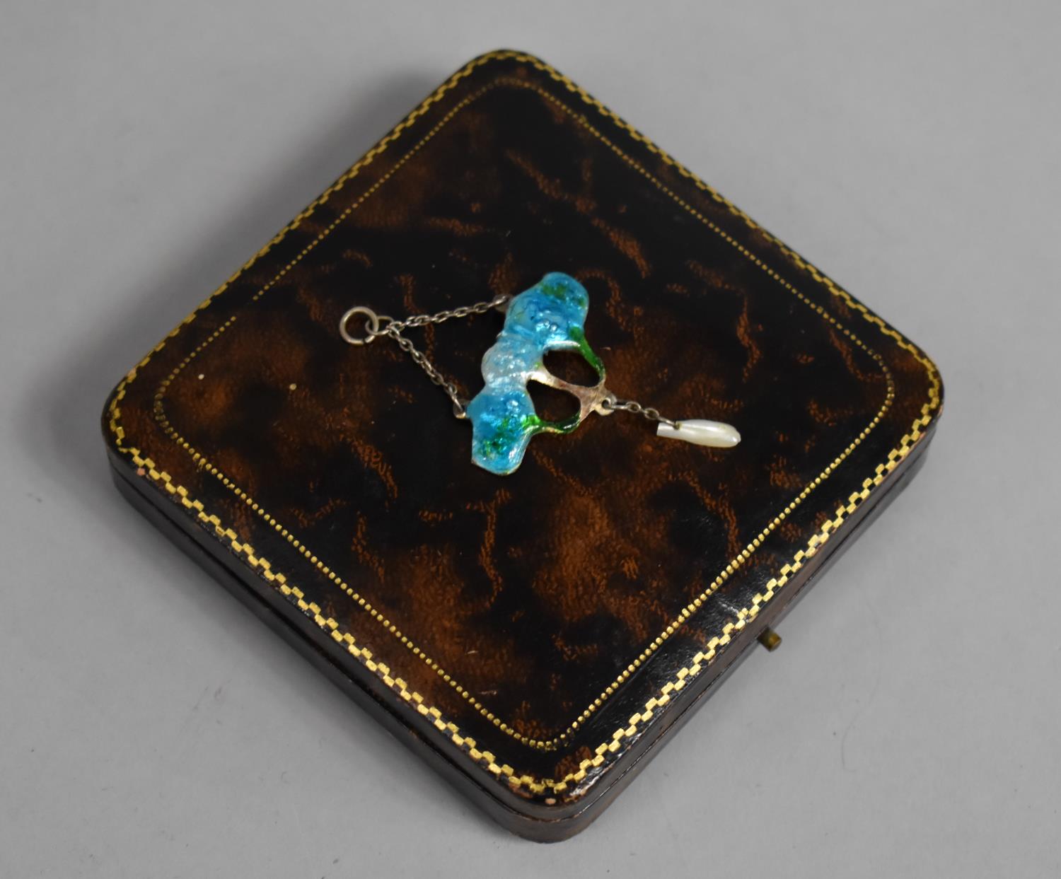 A Blue and Green Enamelled Pendant in the Arts and Crafts Style of Organic Shaped Design Above Drop, - Image 3 of 5